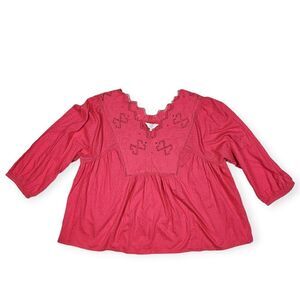 Crown & Ivy Pink‎ Embroidered 3/4 Sleeve Blouse Women's Size 2X